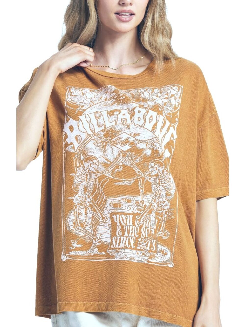 size L NWT Billabong mustard yellow/brown tee t shirt You Me & the Sea